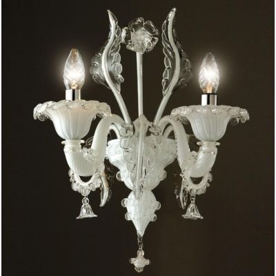 CANAL GRANDE APPLIQUE 2 LUCI IN VETRO DI MURANO BIANCO LAVORATO A MANO FINITURE CRISTALLO MADE IN ITALY