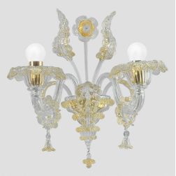 GRAN CANAL RIGADIN APPLIQUE 2 LUCI IN VETRO DI MURANO LAVORATO A MANO CON FINITURE IN ORO 24K MADE IN ITALY