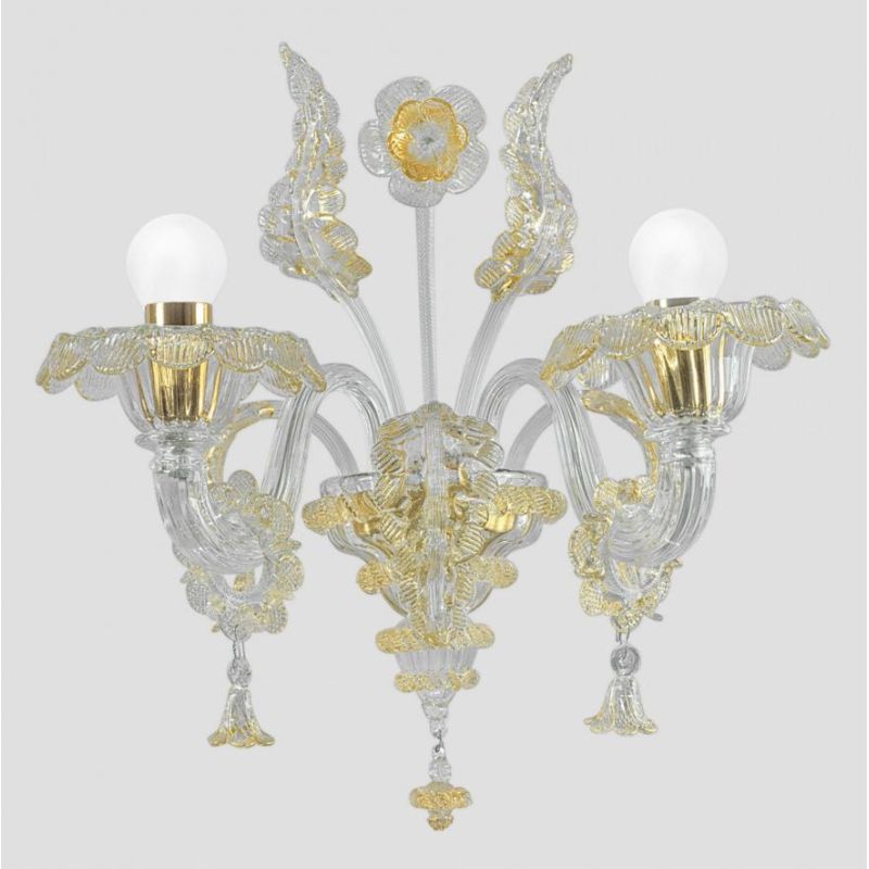 GRAN CANAL RIGADIN APPLIQUE 2 LUCI IN VETRO DI MURANO LAVORATO A MANO CON FINITURE IN ORO 24K MADE IN ITALY