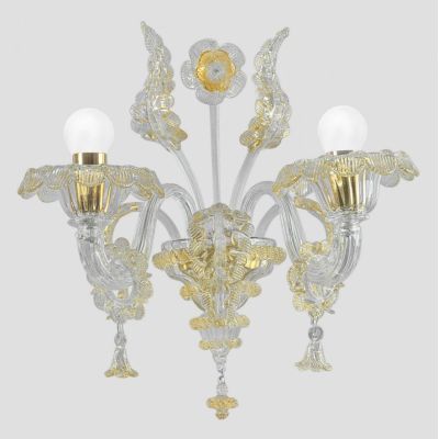 GRAN CANAL RIGADIN APPLIQUE 2 LUCI IN VETRO DI MURANO LAVORATO A MANO CON FINITURE IN ORO 24K MADE IN ITALY