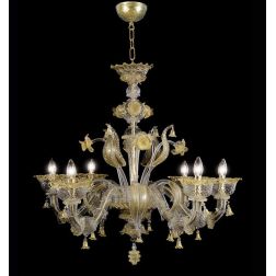 PAULY LAMPADARIO 6 LUCI IN VETRO DI MURANO LAVORATO A MANO CRISTALLO E ORO BRACCI REZZONICI MADE IN ITALY 2