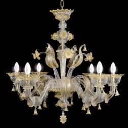 PAULY LAMPADARIO 6 LUCI IN VETRO DI MURANO LAVORATO A MANO CRISTALLO E ORO BRACCI REZZONICI MADE IN ITALY