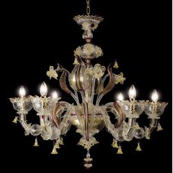 PAULY LAMPADARIO 6 LUCI IN VETRO DI MURANO LAVORATO A MANO RUBINO E ORO BRACCI REZZONICI MADE IN ITALY