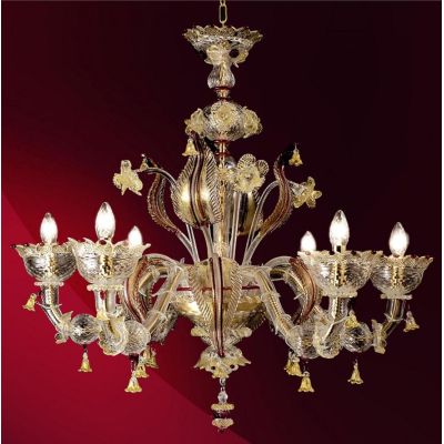 PAULY LAMPADARIO 6 LUCI IN VETRO DI MURANO LAVORATO A MANO RUBINO E ORO BRACCI REZZONICI MADE IN ITALY