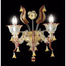 PAULY APPLIQUE 2 LUCI IN VETRO DI MURANO LAVORATO A MANO RUBINO E ORO BRACCI REZZONICI MADE IN ITALY