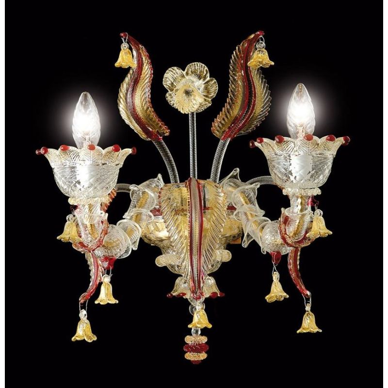 PAULY APPLIQUE 2 LUCI IN VETRO DI MURANO LAVORATO A MANO RUBINO E ORO BRACCI REZZONICI MADE IN ITALY
