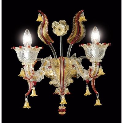 PAULY APPLIQUE 2 LUCI IN VETRO DI MURANO LAVORATO A MANO RUBINO E ORO BRACCI REZZONICI MADE IN ITALY