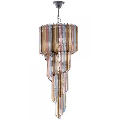 SPIRALE QUADRIEDRI SOSPENSIONE MODERNA 8 LUCI METALLO CROMO CON PENDAGLI IN CRISTALLO TRASPARENTE, MARRONE O MULTICOLOR