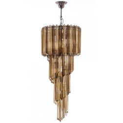 SPIRALE QUADRIEDRI SOSPENSIONE MODERNA 8 LUCI METALLO CROMO CON PENDAGLI IN CRISTALLO TRASPARENTE, MARRONE O MULTICOLOR 2