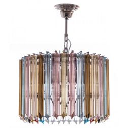 QUADRIEDRI SOSPENSIONE CIRCOLARE MODERNA METALLO CROMO CON PENDAGLI IN CRISTALLO TRASPARENTE, MARRONE O MULTICOLOR 2