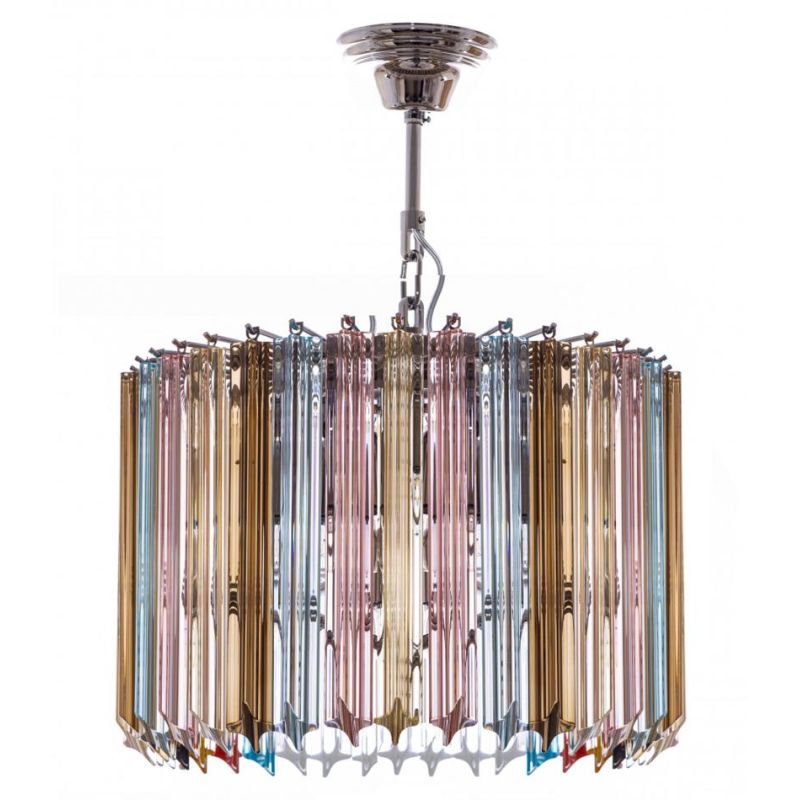 QUADRIEDRI SOSPENSIONE CIRCOLARE MODERNA METALLO CROMO CON PENDAGLI IN CRISTALLO TRASPARENTE, MARRONE O MULTICOLOR