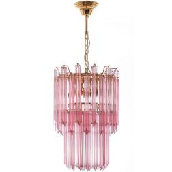 QUADRIEDRI MINI SOSPENSIONE MODERNA IN METALLO ORO CON PENDAGLI IN CRISTALLO TRASPARENTE, MARRONE O ROSA 2