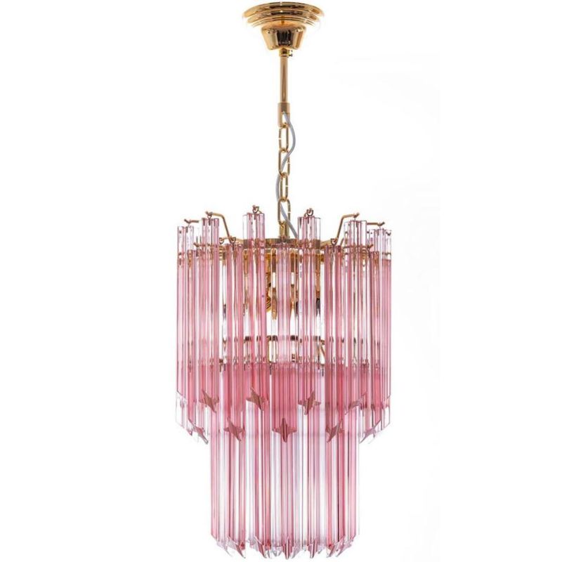 QUADRIEDRI MINI SOSPENSIONE MODERNA IN METALLO ORO CON PENDAGLI IN CRISTALLO TRASPARENTE, MARRONE O ROSA