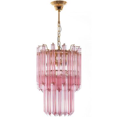 QUADRIEDRI MINI SOSPENSIONE MODERNA IN METALLO ORO CON PENDAGLI IN CRISTALLO TRASPARENTE, MARRONE O ROSA