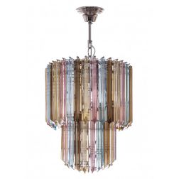 QUADRIEDRI SOSPENSIONE 6 LUCI IN METALLO CROMO CON PENDAGLI IN CRISTALLO MULTICOLOR DESIGN MODERNO