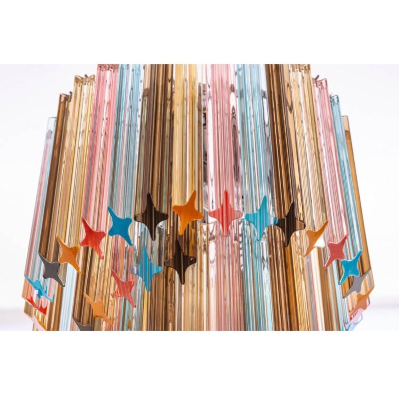 QUADRIEDRI SOSPENSIONE 6 LUCI IN METALLO CROMO CON PENDAGLI IN CRISTALLO MULTICOLOR DESIGN MODERNO