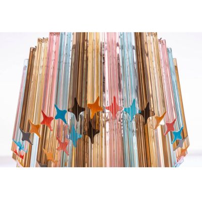 QUADRIEDRI SOSPENSIONE 6 LUCI IN METALLO CROMO CON PENDAGLI IN CRISTALLO MULTICOLOR DESIGN MODERNO