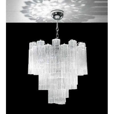 TUBI LAMPADARIO A SOSPENSIONE 5 LUCI IN VETRO DI MURANO D65 CM MODERNO ED ELEGANTE DETTAGLI CROMO