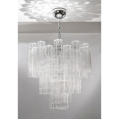 TUBI LAMPADARIO A SOSPENSIONE 5 LUCI IN VETRO DI MURANO D65 CM MODERNO ED ELEGANTE DETTAGLI CROMO