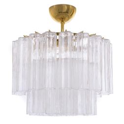 TUBI PLAFONIERA 3 LUCI IN VETRO DI MURANO D50 CM MODERNA ED ELEGANTE CON DETTAGLI ORO