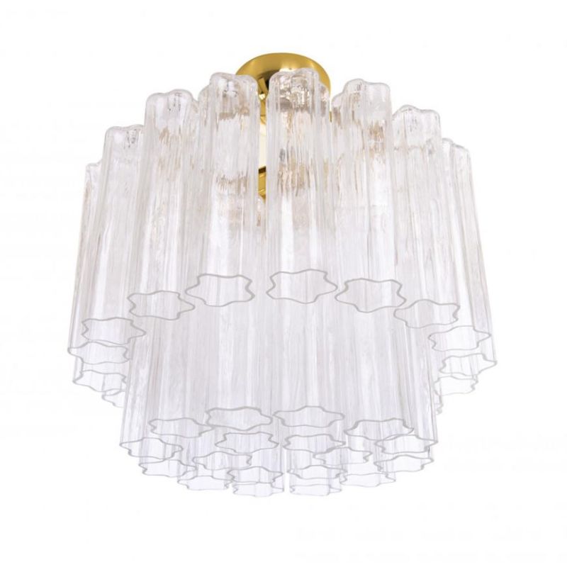 TUBI PLAFONIERA 3 LUCI IN VETRO DI MURANO D50 CM MODERNA ED ELEGANTE CON DETTAGLI ORO