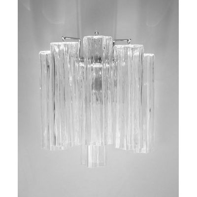 TUBI APPLIQUE IN VETRO DI MURANO TRASPARENTE MODERNA ED ELEGANTE CON DETTAGLI CROMO