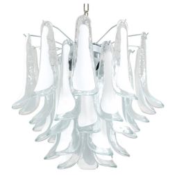 SELLE MEDIA LAMPADARIO 5 LUCI IN VETRO DI MURANO DECORO BIANCO D60 CM MODERNO ED ELEGANTE