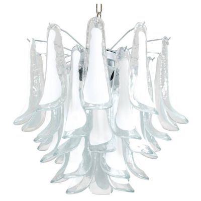 SELLE MEDIA LAMPADARIO 5 LUCI IN VETRO DI MURANO DECORO BIANCO D60 CM MODERNO ED ELEGANTE