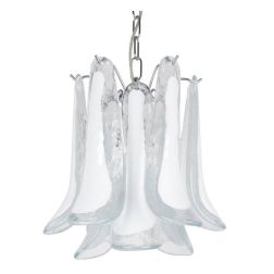 SELLE PICCOLA SOSPENSIONE SINGOLA IN VETRO DI MURANO DECORO BIANCO D30 CM MODERNO ED ELEGANTE 2