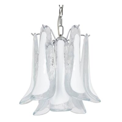 SELLE PICCOLA SOSPENSIONE SINGOLA IN VETRO DI MURANO DECORO BIANCO D30 CM MODERNO ED ELEGANTE