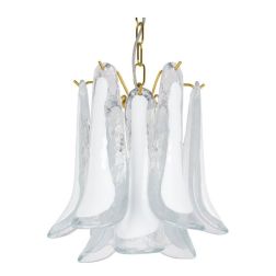 SELLE PICCOLA SOSPENSIONE SINGOLA IN VETRO DI MURANO DECORO BIANCO D30 CM MODERNO ED ELEGANTE