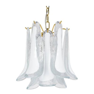 SELLE PICCOLA SOSPENSIONE SINGOLA IN VETRO DI MURANO DECORO BIANCO D30 CM MODERNO ED ELEGANTE
