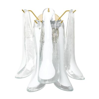 SELLE APPLIQUE 2 LUCI IN VETRO DI MURANO DECORO BIANCO STRUTTURA ORO O CROMO MODERNO ED ELEGANTE
