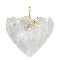 FOGLIA CUORE LAMPADARIO 5 LUCI CON FOGLIE IN VETRO DI MURANO E STRUTTURA IN ORO ELEGANTE E MODERNO