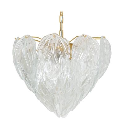 FOGLIA CUORE LAMPADARIO 5 LUCI CON FOGLIE IN VETRO DI MURANO E STRUTTURA IN ORO ELEGANTE E MODERNO