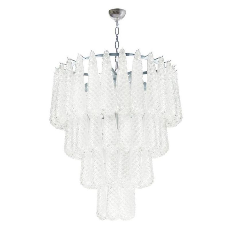 GOCCE LAMPADARIO 6 LUCI D80 CM IN VETRO DI MURANO EFFETTO GRANIGLIA STRUTTURA IN ORO O CROMO ELEGANTE