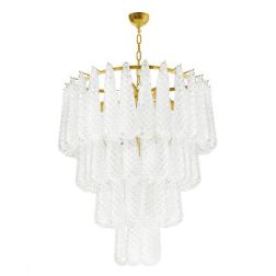 GOCCE LAMPADARIO 6 LUCI D80 CM IN VETRO DI MURANO EFFETTO GRANIGLIA STRUTTURA IN ORO O CROMO ELEGANTE