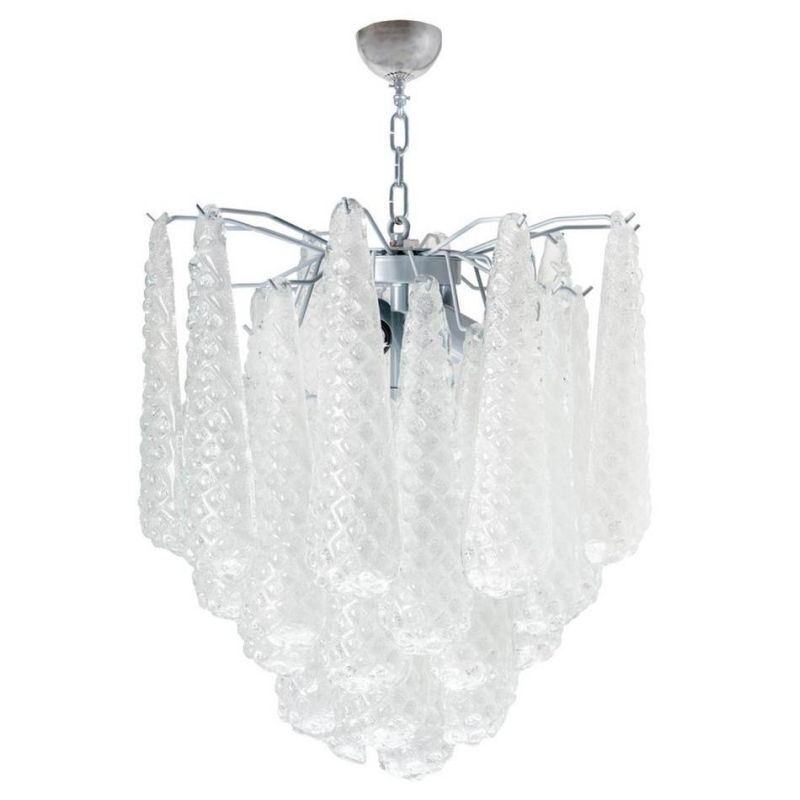 GOCCE LAMPADARIO 5 LUCI D60 CM IN VETRO DI MURANO EFFETTO GRANIGLIA STRUTTURA IN ORO O CROMO ELEGANTE