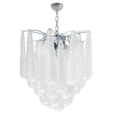 GOCCE LAMPADARIO 5 LUCI D60 CM IN VETRO DI MURANO EFFETTO GRANIGLIA STRUTTURA IN ORO O CROMO ELEGANTE