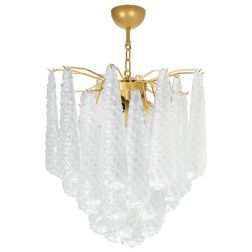 GOCCE LAMPADARIO 5 LUCI D60 CM IN VETRO DI MURANO EFFETTO GRANIGLIA STRUTTURA IN ORO O CROMO ELEGANTE 2