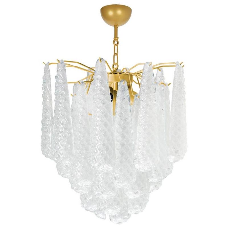 GOCCE LAMPADARIO 5 LUCI D60 CM IN VETRO DI MURANO EFFETTO GRANIGLIA STRUTTURA IN ORO O CROMO ELEGANTE