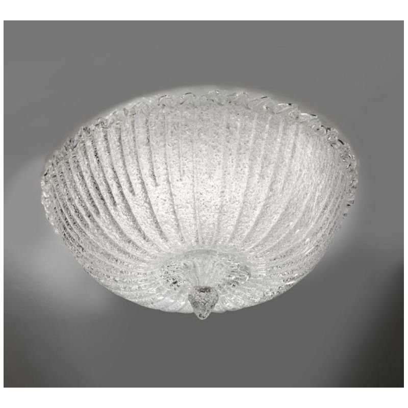 BUDINO PLAFONIERA IN CRISTALLO DI MURANO GRANIGLIA TRASPARENTE O CON BORDO ORO 24K 2 MISURE