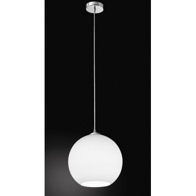 UFO SOSPENSIONE SINGOLA CON SFERA IN VETRO BIANCO APERTA 2 MISURE MODERNA LAMPADINA ATTACCO E27