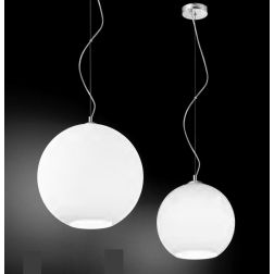 UFO SOSPENSIONE SINGOLA CON SFERA IN VETRO BIANCO APERTA 2 MISURE MODERNA LAMPADINA ATTACCO E27