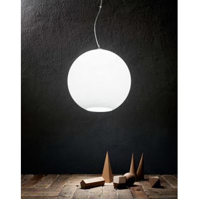 UFO SOSPENSIONE SINGOLA CON SFERA IN VETRO BIANCO APERTA 2 MISURE MODERNA LAMPADINA ATTACCO E27