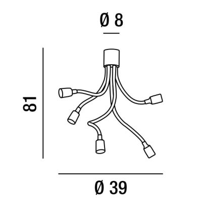 BULBO PLAFONIERA 5 LUCI CON BRACCI FLESSIBILI ORIENTABILI BIANCA O NERA LAMPADINE ATTACCO E27 MODERNA