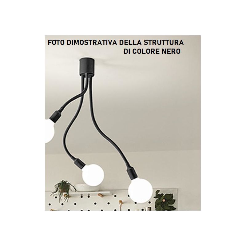 BULBO PLAFONIERA 5 LUCI CON BRACCI FLESSIBILI ORIENTABILI BIANCA O NERA LAMPADINE ATTACCO E27 MODERNA