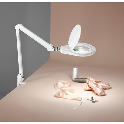 CLOSE LAMPADA DA TAVOLO CON MORSETTO, LENTE D'INGRANDIMENTO, ORIENTABILE LED 12W LUCE 3000K DIMMERABILE