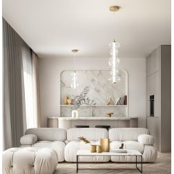 8163 BUBBLES SOSPENSIONE ORO CON VETRI TRASPARENTI LED 38W LUCE 3000K MONTAGGIO VERTICALE O ORIZZONTALE