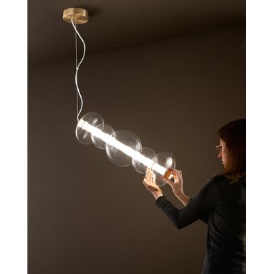 8163 BUBBLES SOSPENSIONE ORO CON VETRI TRASPARENTI LED 38W LUCE 3000K MONTAGGIO VERTICALE O ORIZZONTALE